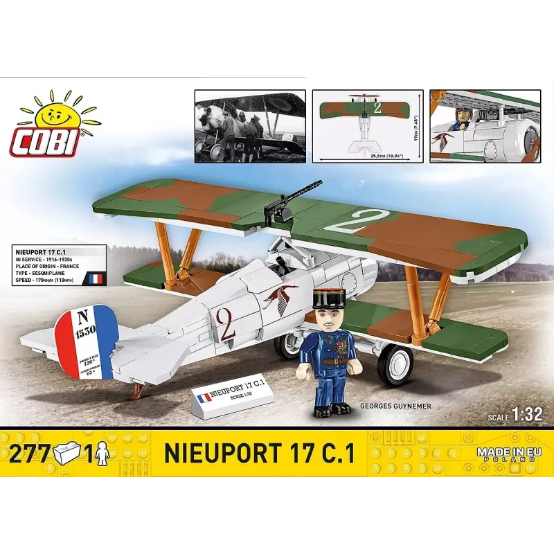 Konstruktorius Cobi Blokai Nieuport 17 C.1 277 dalių — Lėktuvo modelio rinkinys, kolekcinis plytelių komplektas