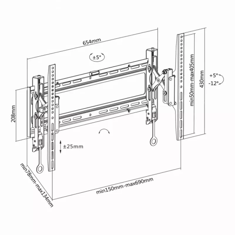 Sieninis laikiklis Sbox PLB-6546T (37-80 col./70kg/600x400)