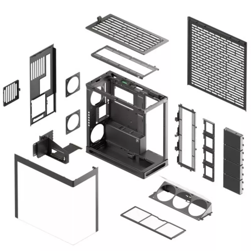 HAVN HS 420 VGPU PC korpusas, Midi-Tower, E-ATX, grūdintas stiklas, PCIe 5.0 keltuvinis kabelis - juodas