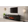 TV stovas su židiniu Cama Meble GRANERO 200 x 56,7 x 35 cm, juodas / juodas blizgesys, 2 durys, 2 lentynos, stumdomos durys, MDF / medžio drožlių plokštė