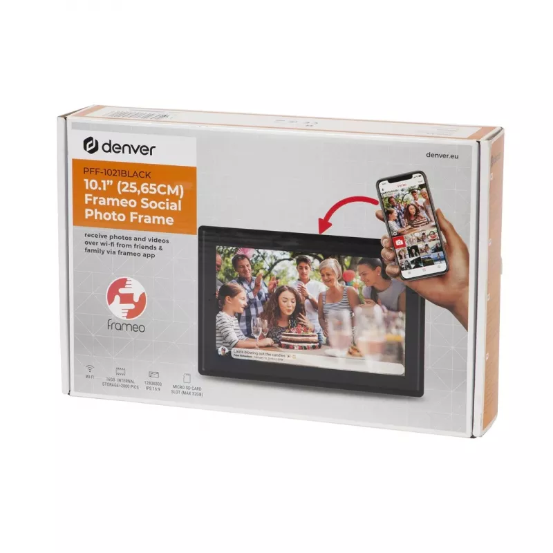 Denver PFF-1021BLACK skaitmeninis nuotraukų rėmelis juodas 25,6 cm (10,1 inch) jutiklinis ekranas Wi-Fi