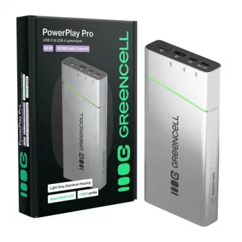 Nešiojama baterija Green Cell BPLGC20P 20800 mAh Li‑Ion, USB‑C PD 65W, 2x USB‑C + 1x USB‑A, aliumininis korpusas