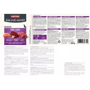 Šlapias šunų maistas animonda GranCarno Senior Beef + Lamb 800 g, baltymai 10,5%, riebalai 8,5%