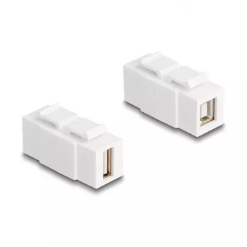Keystone modulis DELOCK USB 2.0 Type-A moteriška į Type-B moteriška, plokščias, baltas, 16,8×40×22,1 mm