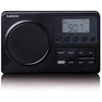 Nešiojamas radijo imtuvas Lenco MPR-035BK – FM/AM, maitinimas iš tinklo arba baterijų, 2,5 colio LCD, 20 FM išankstinių nustatymų, 3,5 mm išvestis