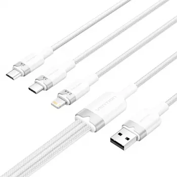 USB 2.0 A į 3-in-1 3A kabelis Vention CTPWG 1,5 m baltas