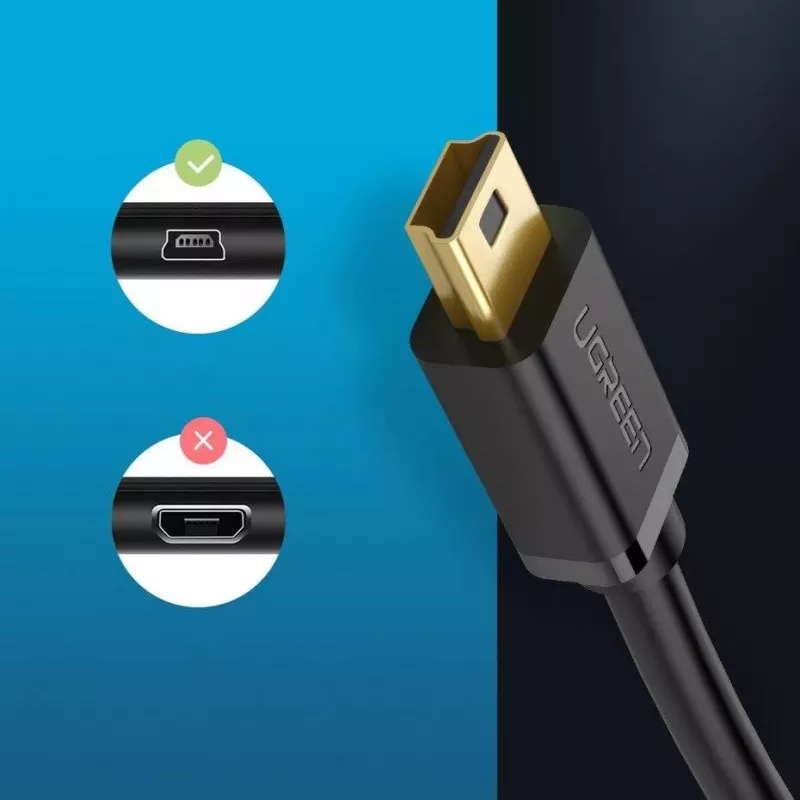 USB laidas UGREEN US132 Mini-USB 1 m — juodas, 480 Mbit/s, greitas įkrovimas
