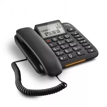 Laidinis telefonas Gigaset DL380 su dideliais klavišais ir aukšto kontrasto ekranu, juodos spalvos