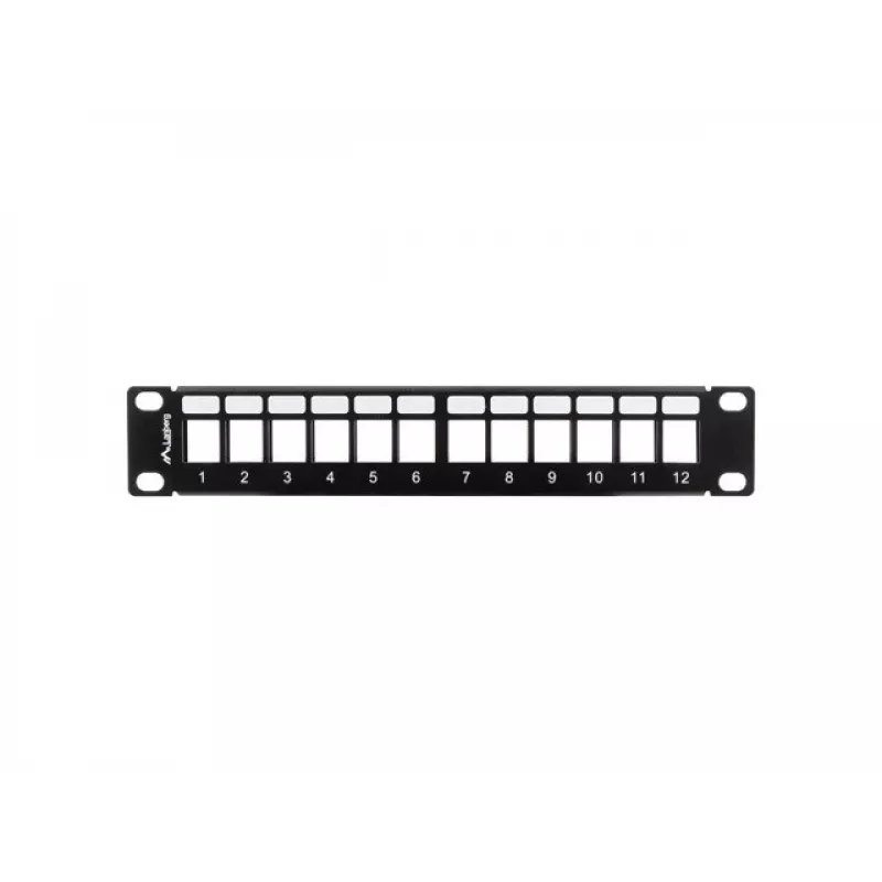 LANBERG PPKS-9112-B aklina plokštė stelažui, 12 prievadų, 1U, metalinė, pilka, 254×44,5×99,3 mm