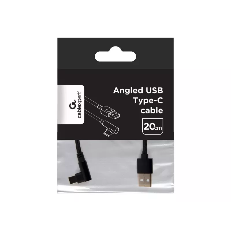 USB 2.0 laidinis kabelis USB-A (kampinis) į USB-C, 0,2 m, GEMBIRD CC-USB2-AMCML-0.2M