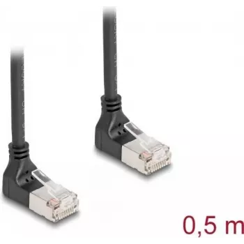 DeLOCK RJ45 Cat.6A S/FTP plonas tinklo kabelis 90° žemyn 0,5 m juodas