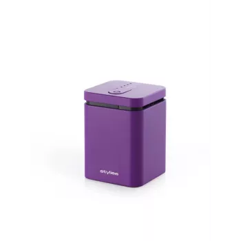 Evaporacinis aromato difuzorius Stylies ELARAPURPLE patalpoms iki 25 m² — violetinis, stačiakampis, AC/baterija/USB maitinimas, kvapo kasetė, 2 h laikmatis, 74×74×100 mm, 1,3 W