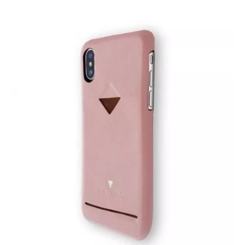 VixFox Card Slot Back Shell iPhone X/XS – rožinis apsauginis dėklas su kortelių kišene