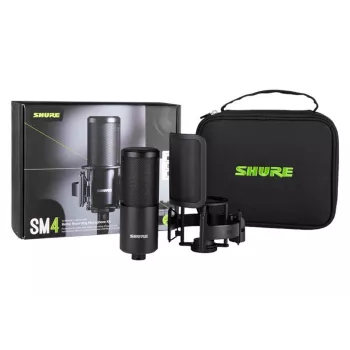 Shure SM4-K-KIT - kondensatorinis mikrofonas, išorinis poliarizavimas, laikiklis, popfiltras, dėklas
