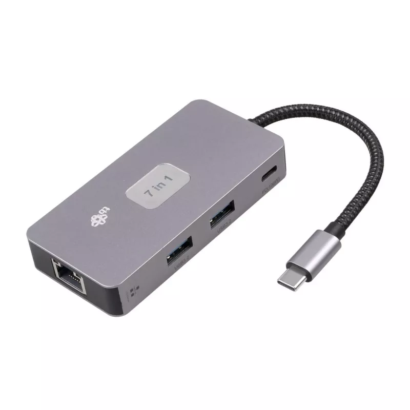 TB USB-C 7 viename adapterio šakotuvas HDMI USB SD/TF RJ45 (2500 Mbps) PD