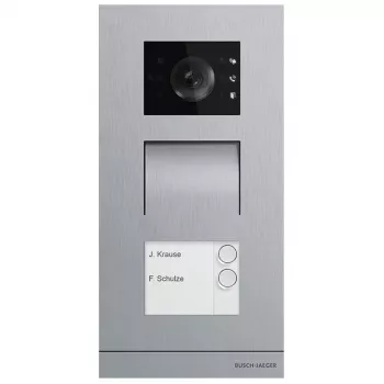 Vaizdo domofono lauko blokas Busch-Jaeger A21381P2-S-03 – nerūdijančio plieno korpusas, mygtukai, 135×29×277 mm, sidabrinis