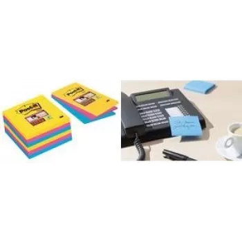 Post-it Super Sticky lipnūs lapeliai 4690-S3R, liniuoti, 101 x 152 mm, 3 blokeliai po 90 lapų, įvairių spalvų (ultramėlyna, ultrarožinė, ultrageltona)