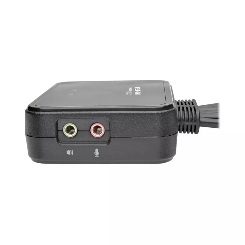 Eaton Tripp Lite serijos 2 prievadų USB/HD kabelinis KVM jungiklis su garsu/vaizdu, kabeliais ir USB periferinių įrenginių bendrinimu - KVM-/garso-/USB jungiklis - 2 x KVM/garso/USB - 1 vietinis vartotojas - darbalaukis