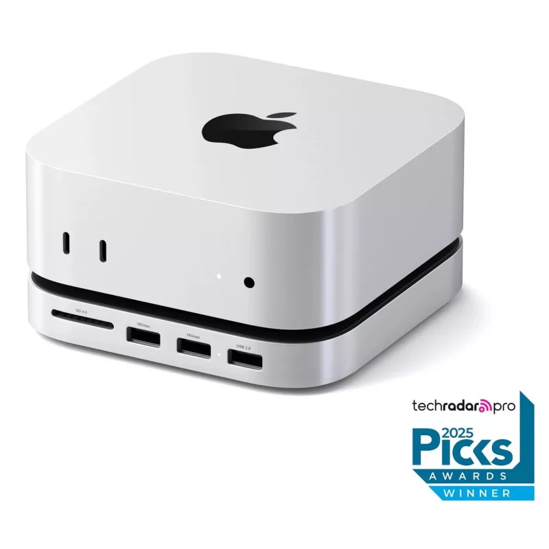 Satechi stovas-hub'as ST-GNMMES su SSD korpusu, USB 3.2 Gen 2 Type-C, USB-A ir SD, sidabrinis