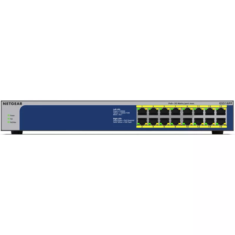 NETGEAR GS516PP 16 prievadų nevaldomas Gigabit Ethernet komutatorius su PoE+