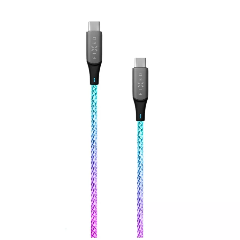 USB-C į USB-C įkrovimo laidas FIXED FIXDLED-CC-RA su PD palaikymu ir fiksuotu ilgiu, integruotas vaivorykštinis LED