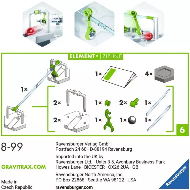 Ravensburger GraviTrax Element Zipline Priedas Aktyviems Įgūdžių Žaidimams (27472)