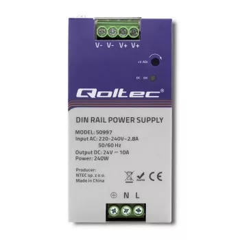 DIN bėgio maitinimo šaltinis QOLTEC 50997 240W 24V 10A