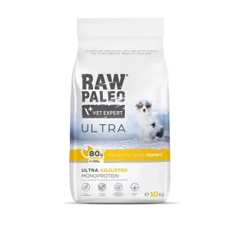 VET EXPERT RAW PALEO Ultra Medium&Large Puppy Turkey sausas ėdalas šuniukams - kalakutiena - 10 kg