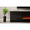 TV stovas su židiniu Cama Meble GRANERO 200 x 56,7 x 35 cm, juodas / juodas blizgesys, 2 durys, 2 lentynos, stumdomos durys, MDF / medžio drožlių plokštė