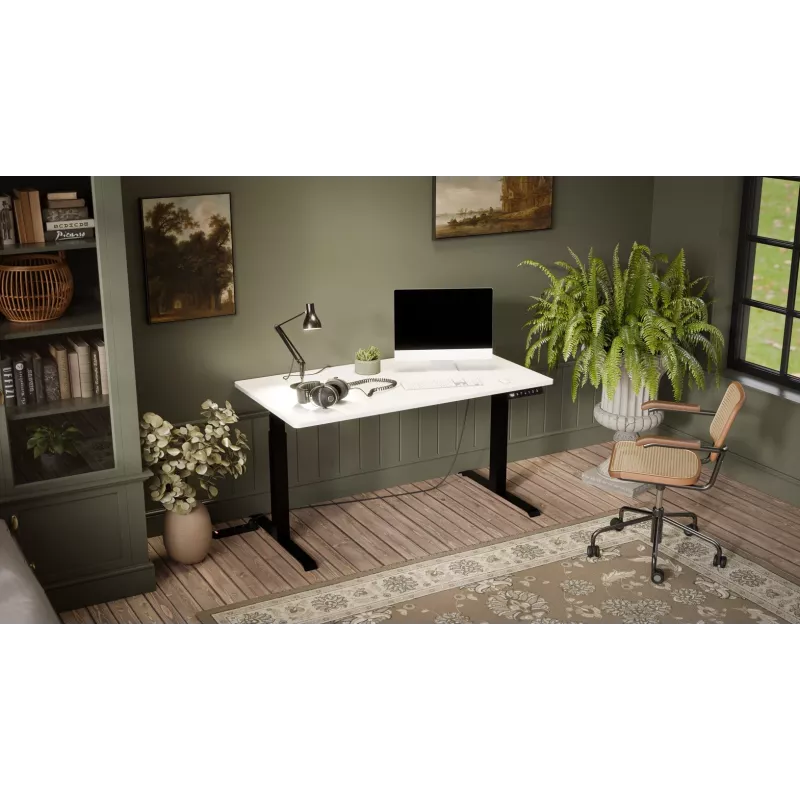 Reguliuojamo aukščio elektrinis stalas cama meble MOON LONG 150x80 72–120 cm juoda/balta