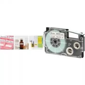 Juostelė etiketėms CASIO XR-6RD1 — 6 mm plotis, 8 m ilgis, juoda ant raudonos