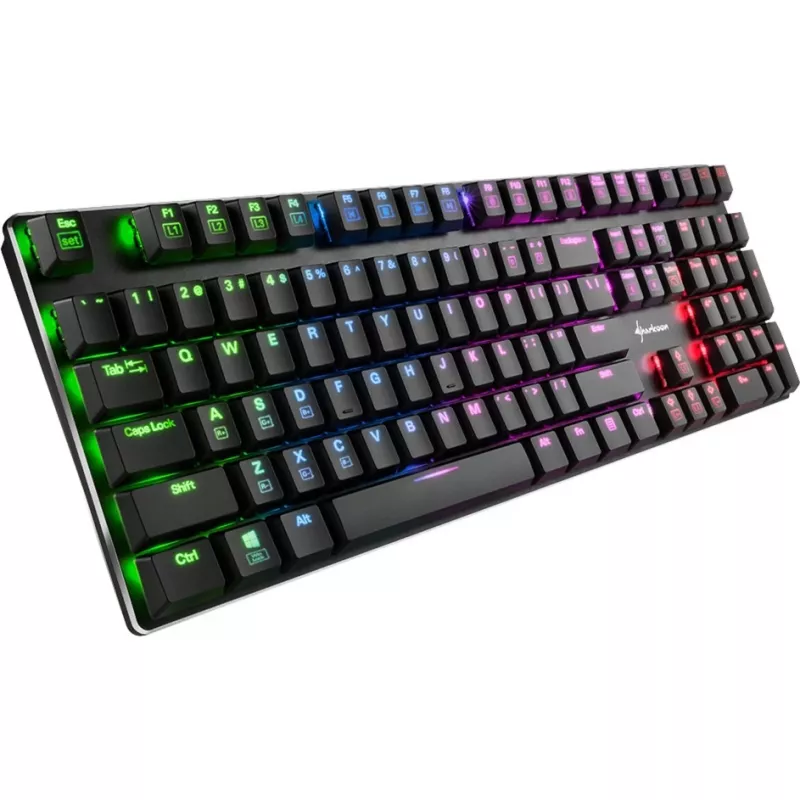 SHARKOON PureWriter RGB, žaidimų klaviatūra juoda, FR išdėstymas, Kailh Choc Low Profile Blue jungikliai