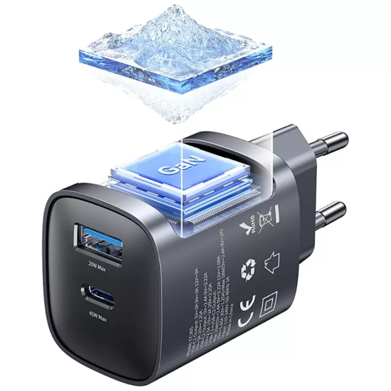 USAMS CC290 T66 45W GaN USB-A + USB-C kroviklis