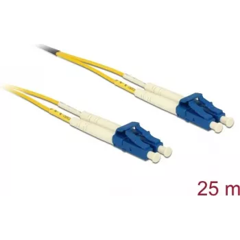 Skiemeninis šviesolaidinis kabelis DELOCK 80158 OS2 25 m, 2x LC į 2x LC, 9 µm, pilnas dupleksas, geltona/mėlyna