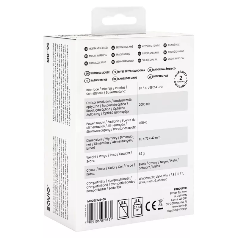 Savio MB-06 pelė universali ambidekstrinė Bluetooth 3800 DPI