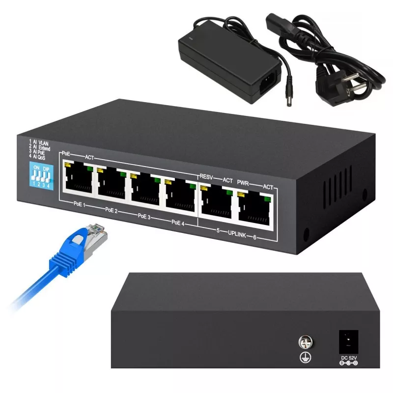 Nevaldytas jungiklis Extralink EUROS V2 4x 100Mb/s PoE/PoE+