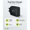 USB-C dvigubas greitas įkroviklis, PD, GaN, 65 W (juodas, 1x USB-C, 1x USB-A, Power Delivery)