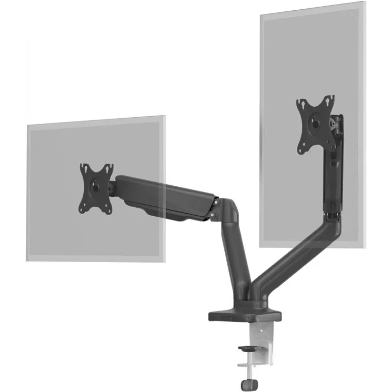 Goobay Desk Mount | Dvigubas monitoriaus laikiklis su dujine spyruokle | Sukiojamas, Pakreipiamas, Sukamas | 17-32 col. | Maks. svoris 9 kg | Juodas