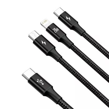 Baseus Rapid 3-in-1 USB kabelis 1,5 m USB A / USB-C / Micro USB / Lightning juodas
