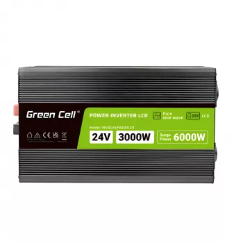 Automobilinis keitiklis Green Cell INVGC24P3000LCD 24V 3000W gryno sinuso, 230V 50Hz, LCD, F tipo lizdas