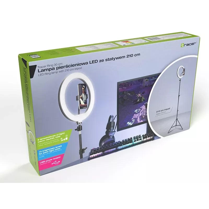 TRACER RING 30cm žiedinis šviestuvas su trikoju 210cm