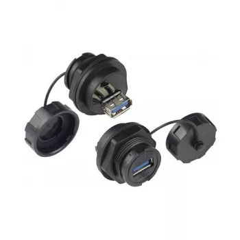 Alcasa IC04-U304 USB A lizdas, juodas, tiesus, IP65/IP67