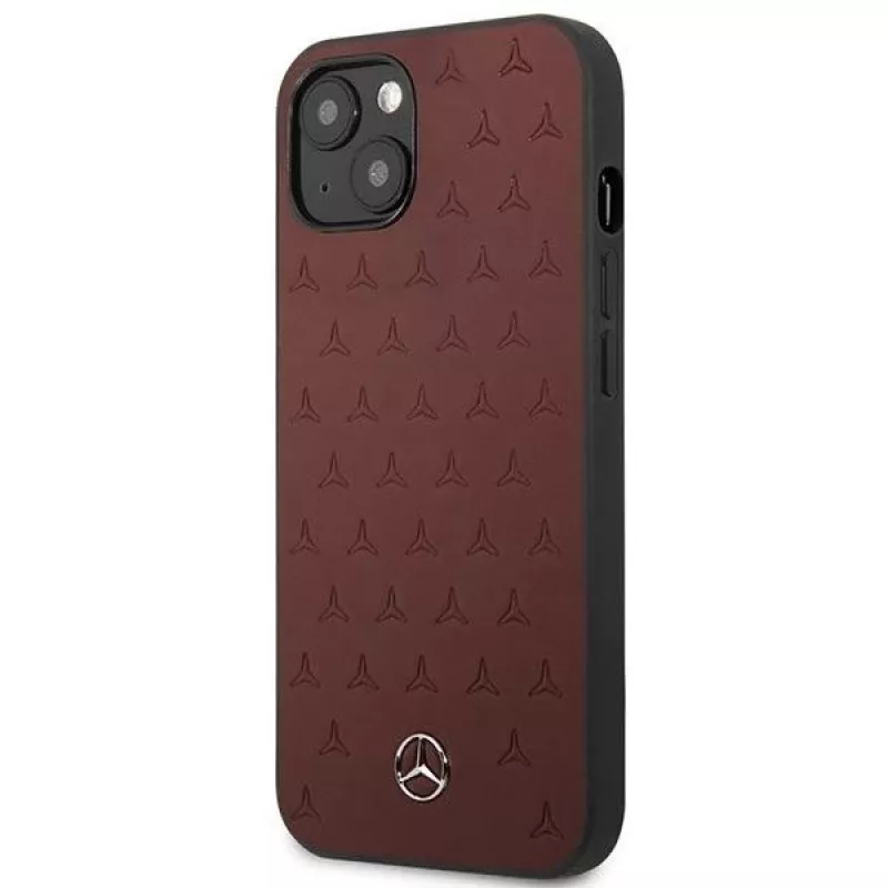 Mercedes MEHCP13SPSQRE iPhone 13 mini 5,4 inch raudonas kietas odinis dėklas su žvaigždžių raštu