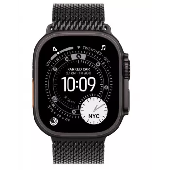 Išmanusis laikrodis Apple Watch Ultra 3 GPS + Cellular 49mm Titaninis korpusas juodos spalvos su juodu titaniniu Milanese apyranke, vidutinio dydžio