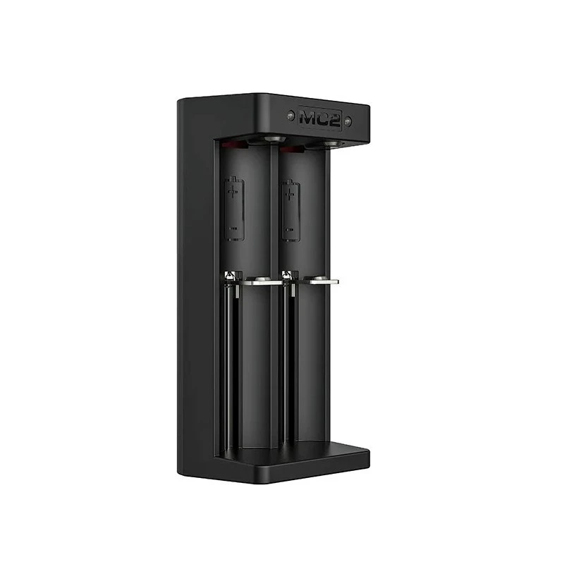 XTAR dviejų lizdų Li-Ion akumuliatorių įkroviklis 18650 elementams, USB-C įvestis, juodas, LED indikatoriai