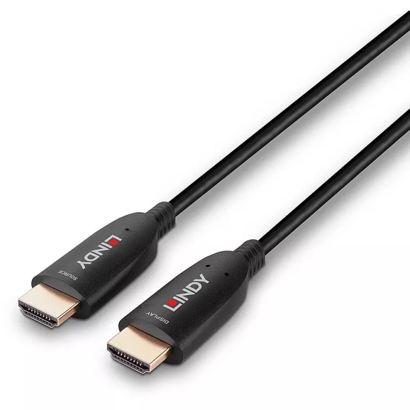Lindy 38511 HDMI 2.1 8K60 hibridinis optinio pluošto kabelis, 15 m, AOC, HDMI–HDMI (kištukas–kištukas), 4K120, juodas