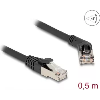 Tinklo kabelis DeLOCK RJ45 Cat.6A S/FTP 45° kampu tiesus 0,5 m juodas