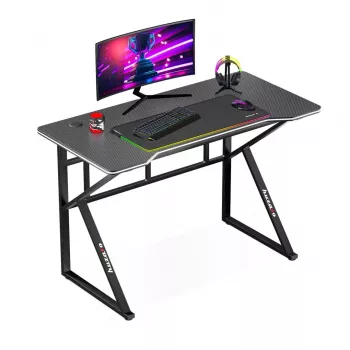 Gaming stalas huzaro Hero 1.6 Black – tiesus MDF/anglies stalviršis 1200×600×750 mm, metalinis rėmas