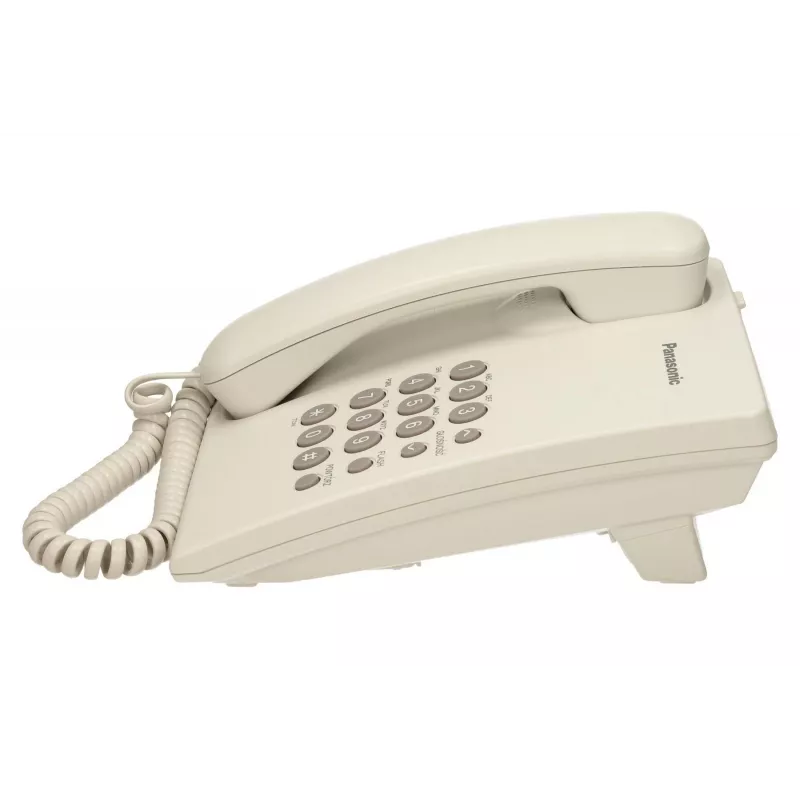 Analognis telefonas Panasonic KX-TS500PDW — 16 mygtukų, baltas, stalo/sienos montavimas, 100 įrašų telefonų knyga
