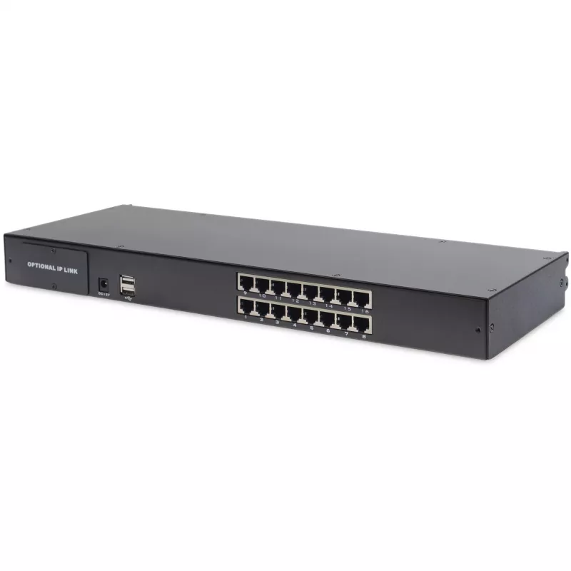 19 colių LCD KVM konsolė DIGITUS DS-72211-5US, 16 prievadų Cat 5, 1366x768, US International klaviatūra